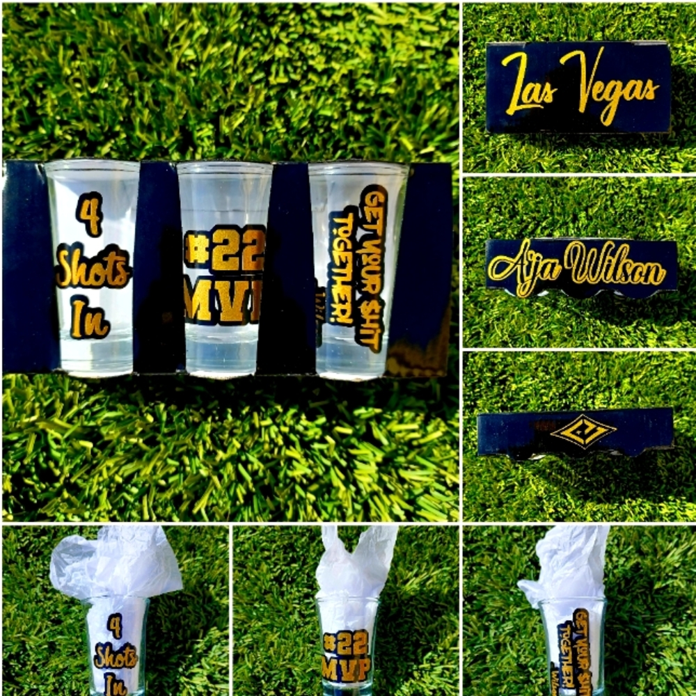NEW 3pc Custom Las Vegas ACES Shot Glass Set (A'ja Wilson)